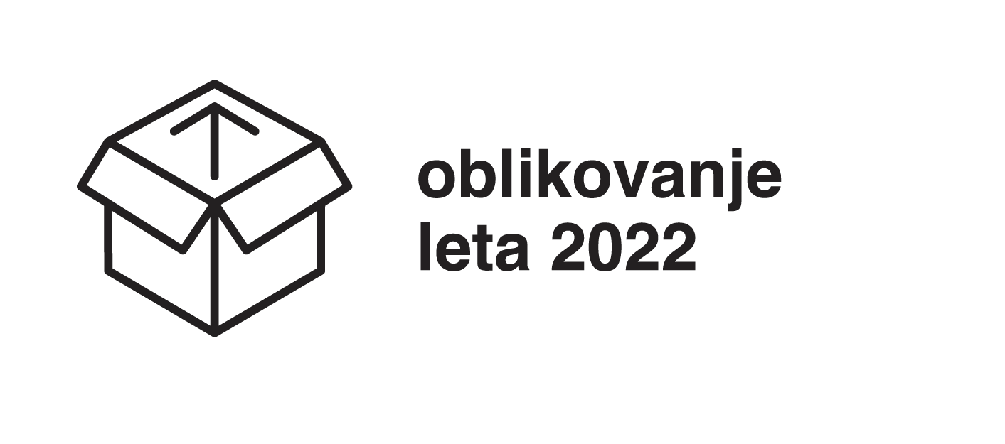 Logo with a box icon and text 'oblikovanje leta 2022' on a white background