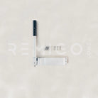 Metal handle and lock mechanism on a light gray background