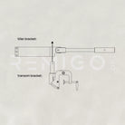 Technical diagram of a tiller bracket and transom bracket on a light gray background.

